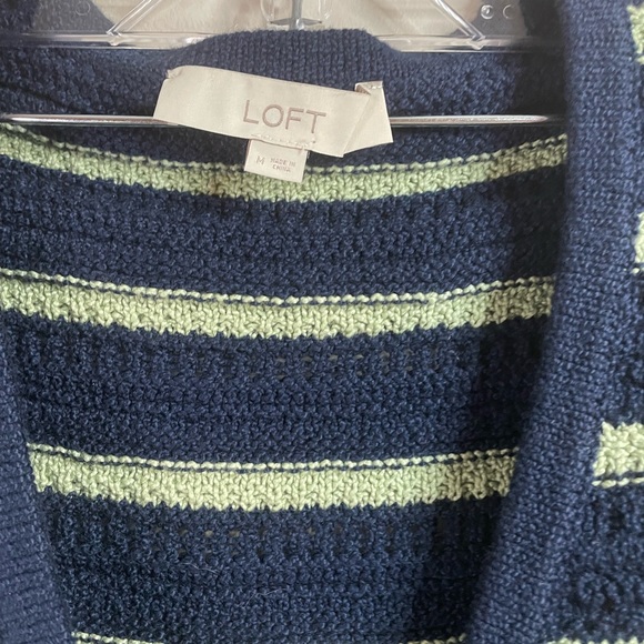 LOFT Navy and Green Striped V-Neck Sweater Vest - Picture 5 of 6